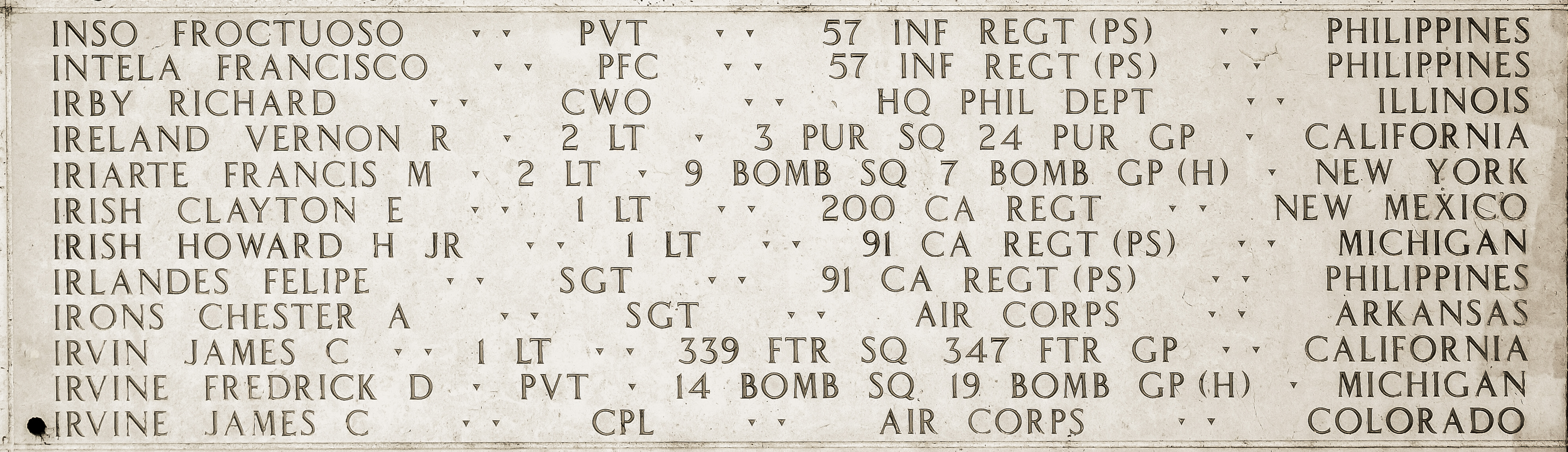 Francis M. Iriarte, Second Lieutenant